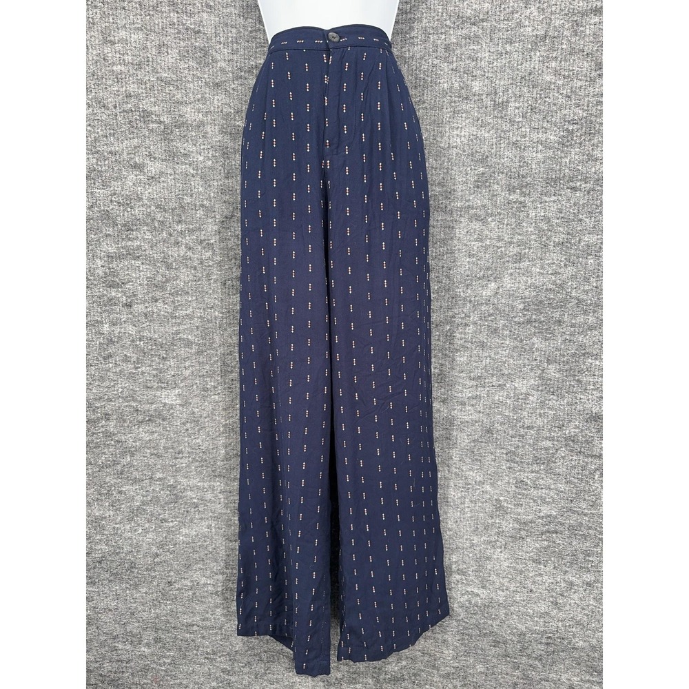 Roark Pic Pant Pants Womens Small Blue Geometric Wide Leg Elastic Waist